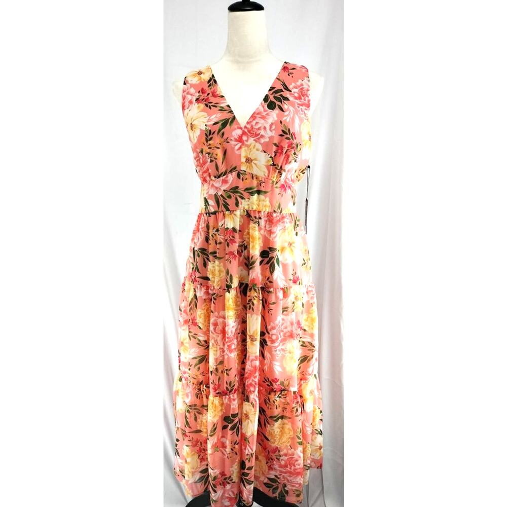 Vince Camuto NWT(10) printed, sleeveles, v-neck, sheer, midi spring/summer dress